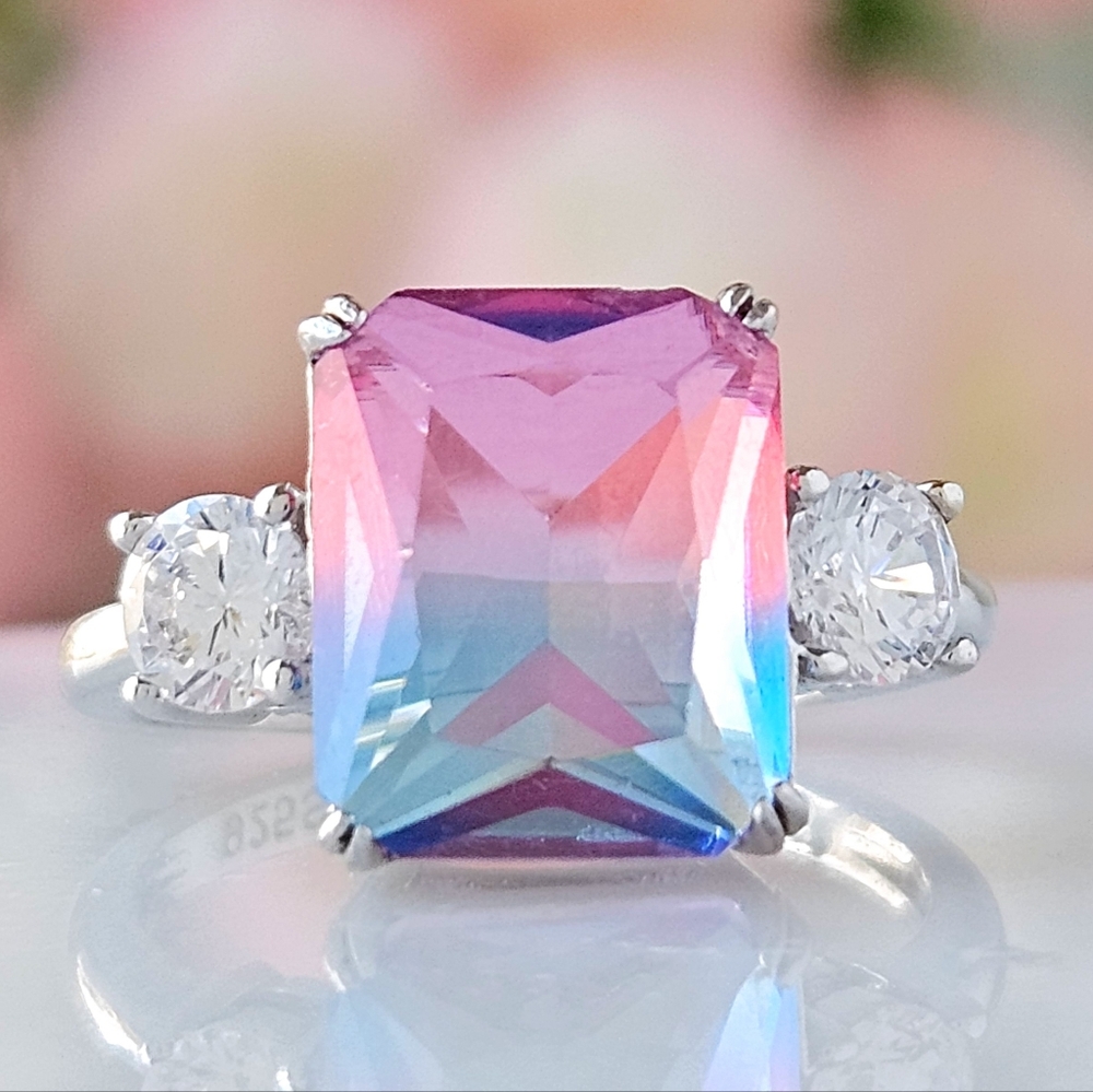 Pink Purple tourmaline stone ring, 925 Sterling Silver Charmed Aroma